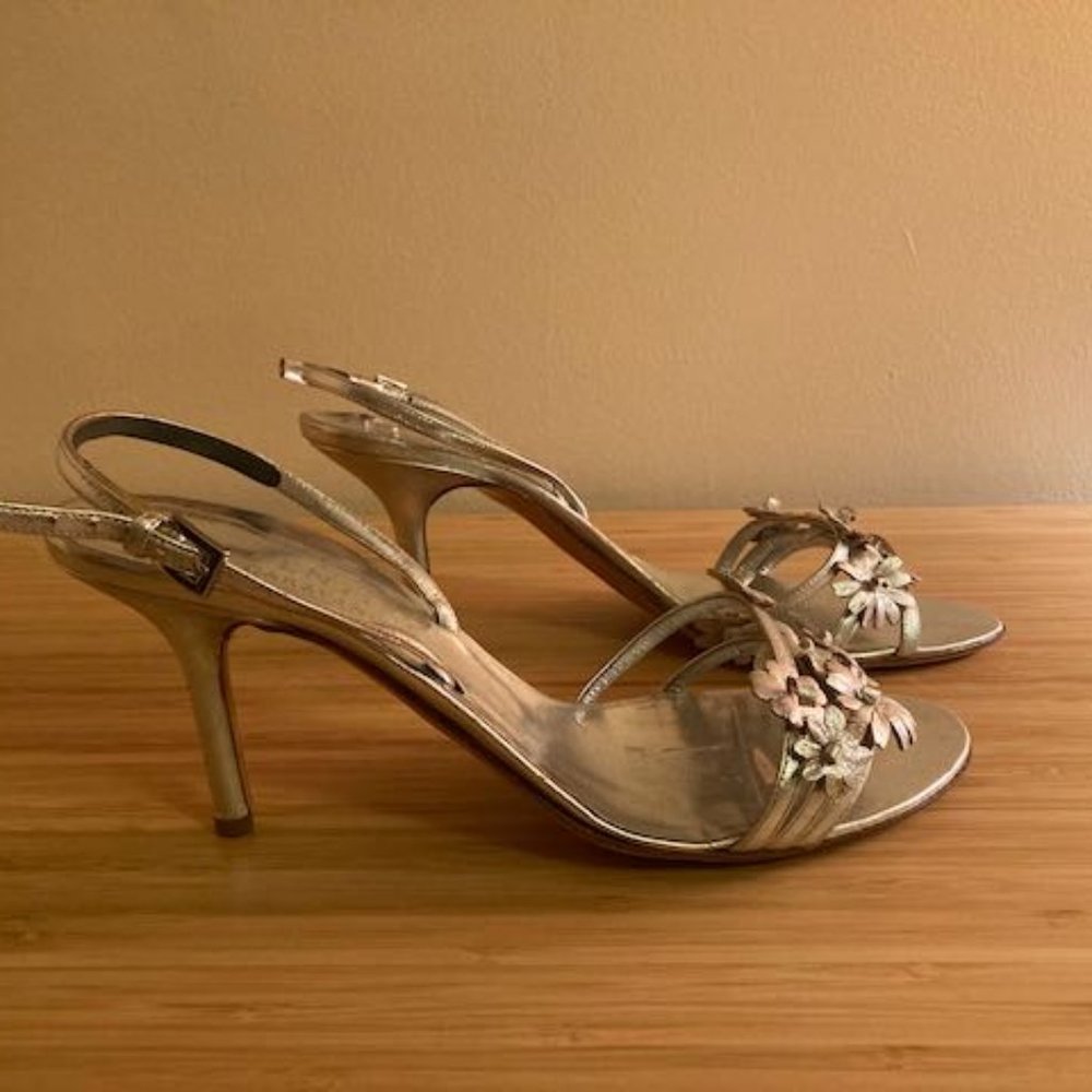 Valentino Garavani Silver Daisy Stilettos, Size 39/ US 8.5